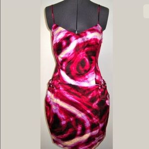 NEW BCBGMAXAZRIA PINK PURPLE FLORAL SWIRL SATIN COCKTAIL SEMI FORMAL DRESS 4 NWT